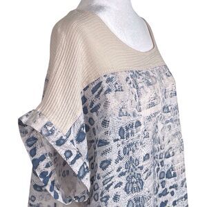 LUNGO L'ARNO Linen Blouse Top Size 1X Snakeskin Print Beige Blue EUC Italy